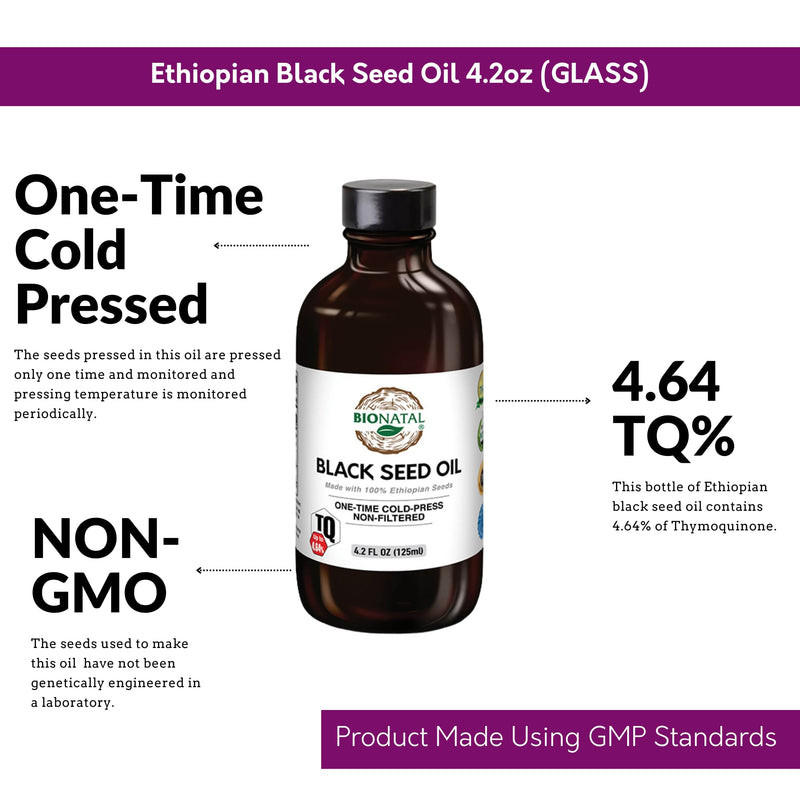 [Australia] - BioNatal Ethiopian Black Seed Oil 4.2oz (GLASS), Up to 4.64% Thymoquinone (TQ), Nigella Sativa Seeds, Non-filtered black cumin seed oil, Cold-pressed 