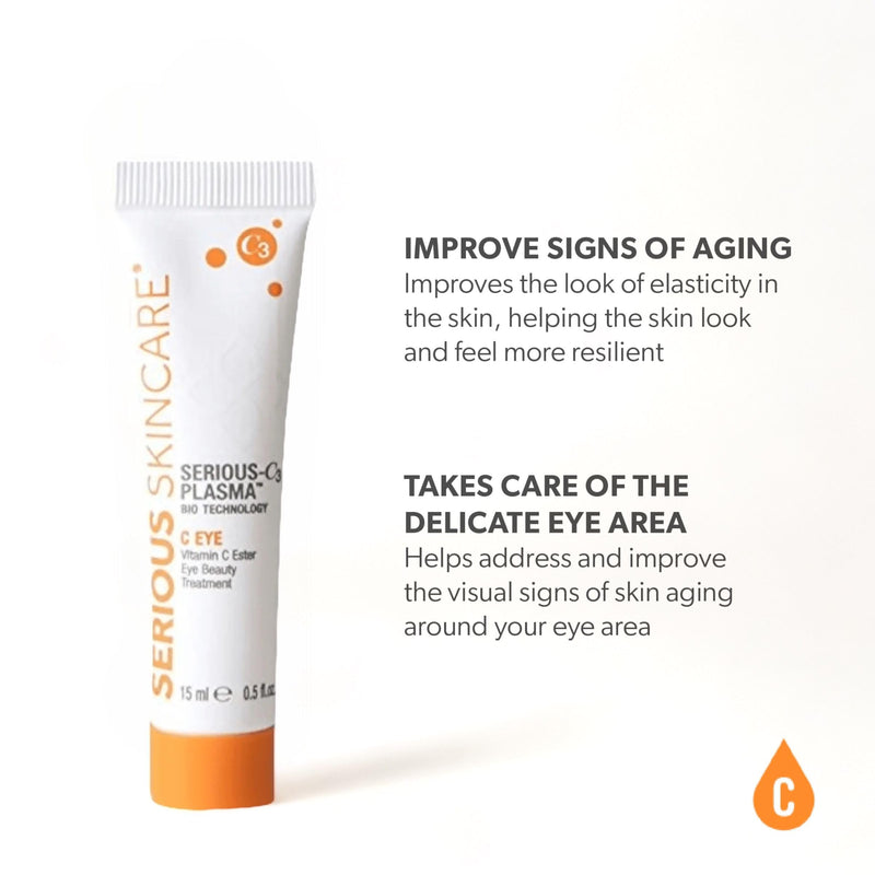 Serious Skincare Vitamin C Brightening Under Eye Gel Serum Treatment 0.5 oz | Hyaluronic Acid, Collagen, Fine Lines, Crow's Feet, Wrinkles, Dark Circles, Hydrating, Soothing, C3 Plasma C Ester