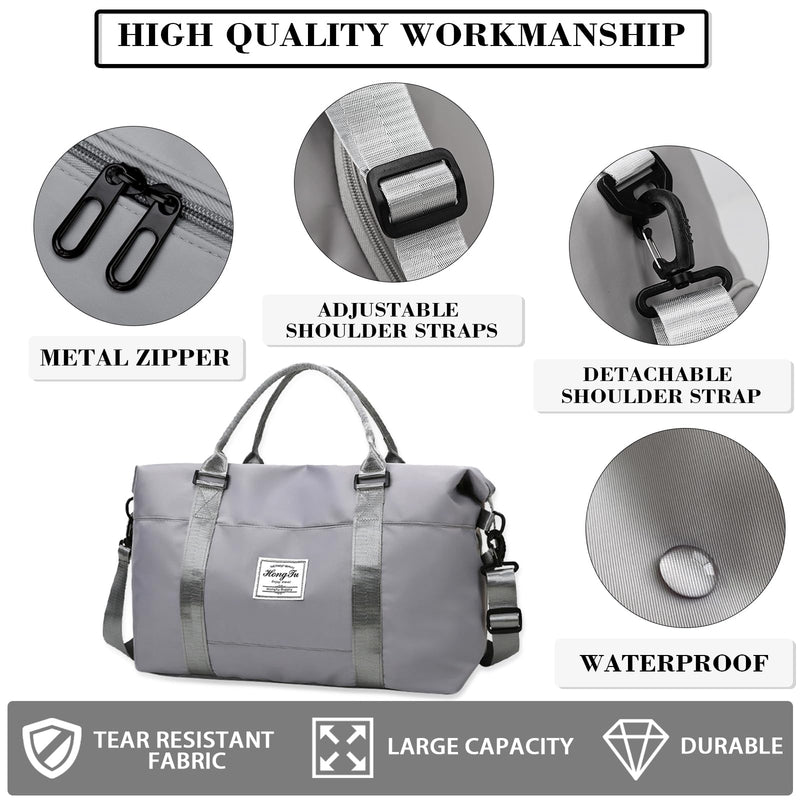 INVODA Travel Duffel Bag Sports Tote Gym Bag Shoulder Weekender Overnight Bag Carry on Travel Bag for Women (grey)