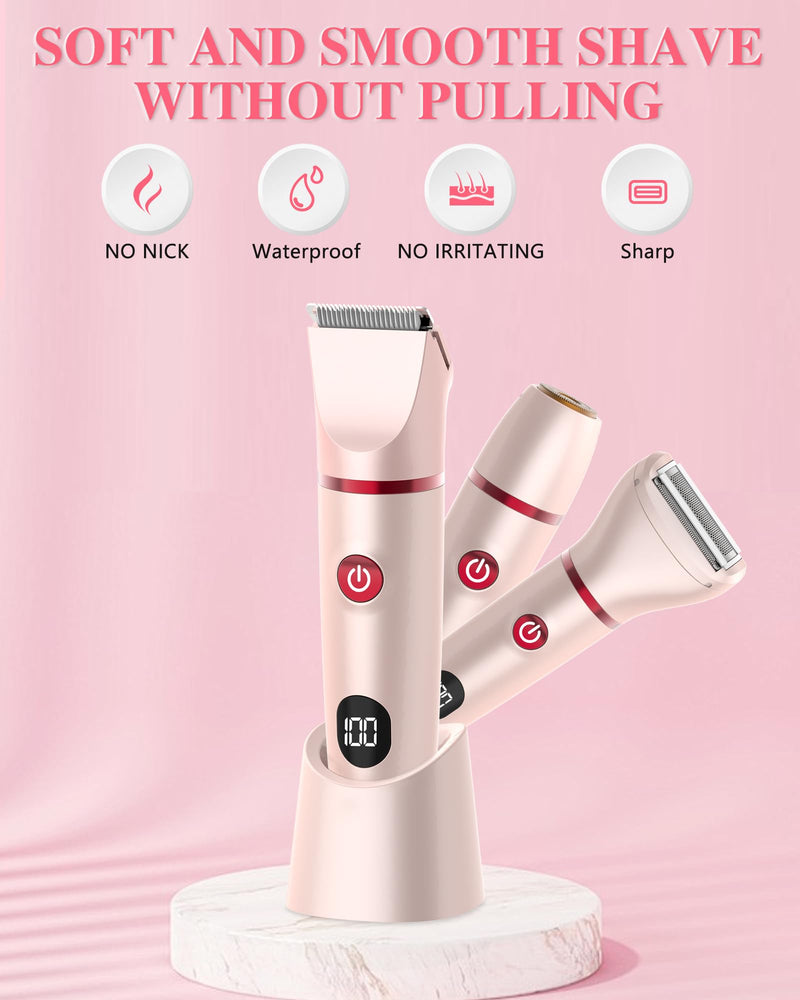 [Australia] - Bikini Trimmer for Women, Electric Razor for Pubic Hair 3-in-1, Bikini Shaver for Legs Body Hair, Womens Electric Razor IPX6 Waterproof, Gifts for Women,Pink Pink 