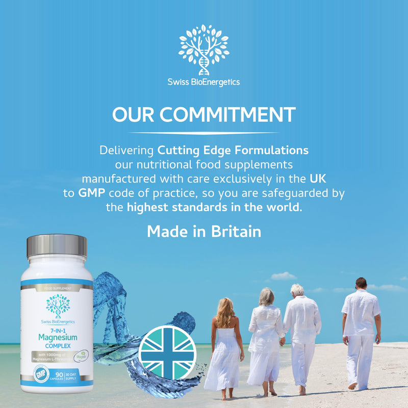 Magnesium L-Threonate Complex 7-in-1 with 1000mg of Magtein Plus Magnesium as Bisglycinate, Taurate, Citrate, Gluconate, Malate & Lactate - Supports Sleep - Vegan, UK Made and No Artificial Nasties