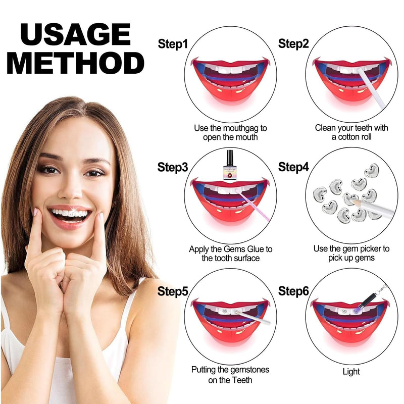 [Australia] - Tooth Jewelery SetTooth Gem Kit Tooth Stone Set Tooth Gems Tooth Gemstone Set DIY Krystal Decoration for Tooth Tooth Jewelery Party Teeth Decoration 