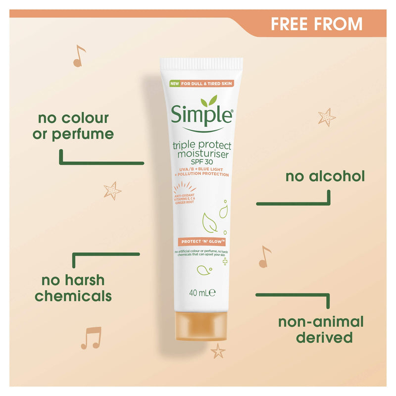 Simple Protect 'N' Glow SPF 30 For Glowing Skin Triple Protection Moisturiser Non-Chalky Vitamin C Face Cream 40 ml