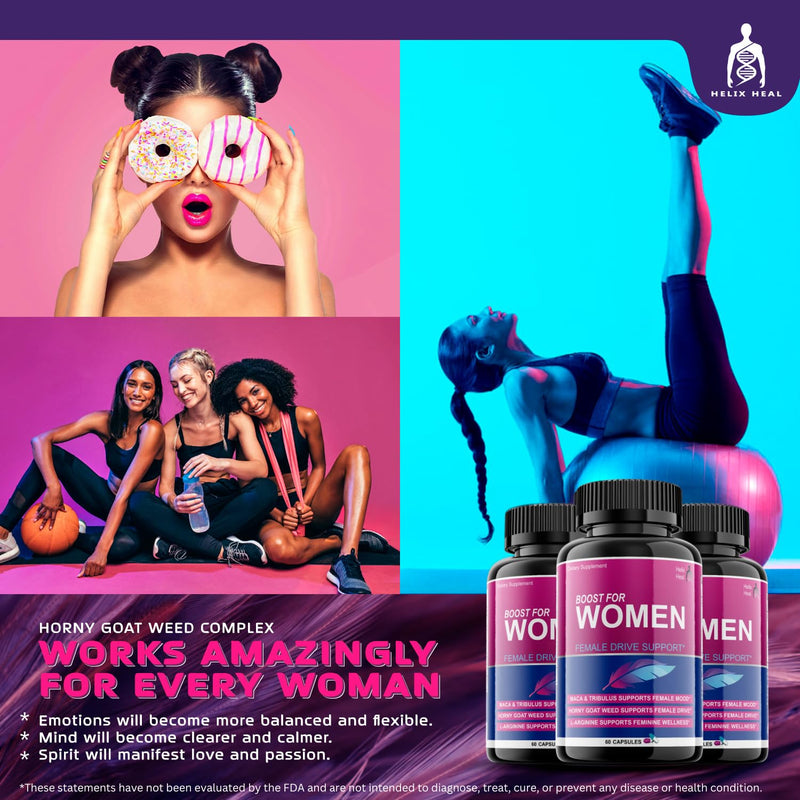 [Australia] - Female Libido Booster for Women - Energy Booster w. Hornygoatweed for Women, Maca Root - Tribulus - Ginseng & L-Arginine - Hormone Balance for Women - 30 Day Supply (60ct), Made-in-USA 