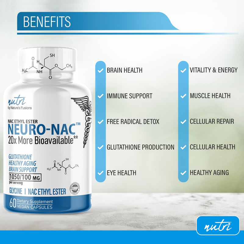 [Australia] - Neuro NAC Supplement N-Acetyl Cysteine Ethyl Ester - 20x More Bioavailable Than NAC 600 mg - Boost Glutathione 10x More Than Liposomal Glutathione - N Acetyl Cysteine Ethyl Ester - NACET (60 Capsules) 