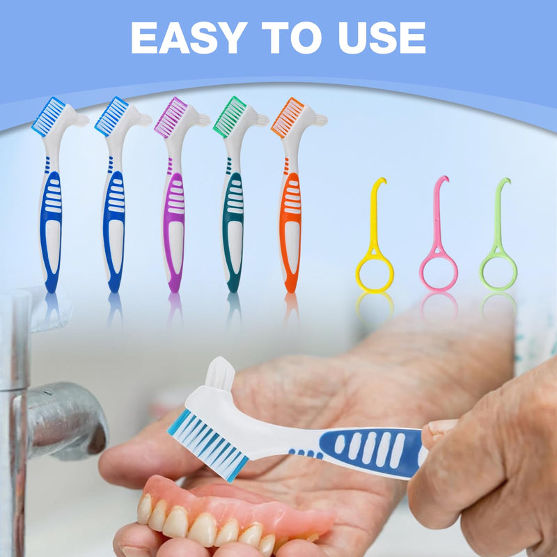 [Australia] - VARKAGE Pack of 5 denture toothbrushes, toothbrush for dentures with 3 denture pullers, denture brush for all types of dentures to make them cleaner 