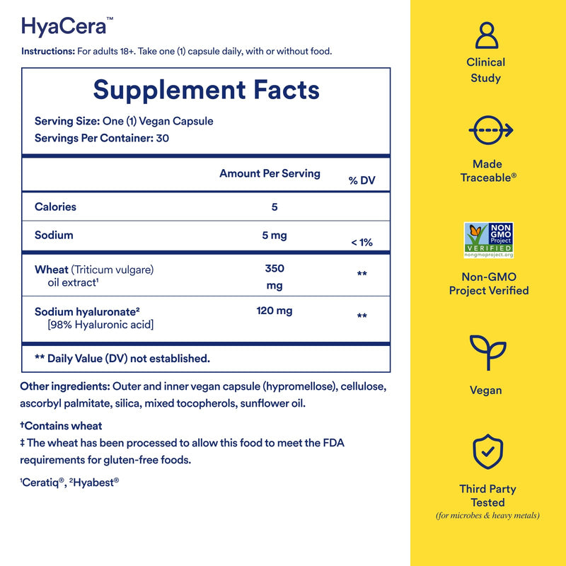 [Australia] - Ritual HyaCera Skin Supplement for Wrinkle Support, with Hyabest and Ceratiq for Skin Support, Hyaluronic Acid, Glycolipids, Ceramides, Gluten Free, Non GMO, Vanilla Essence, 30 Day Supply 