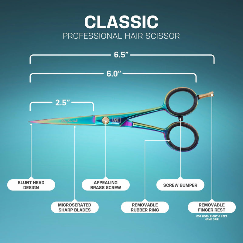 Hair Cutting Scissors-Professional Hairdressing Scissors for Women,Men,Hair Stylists,Salon,Barber- 6.5-Inch Stainless Steel Hair Scissors with Finger Rest (Classic Scissor Multi Titanium) Classic Scissor Multi Titanium