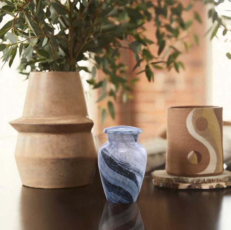 [Australia] - Small Keepsake Cremation Urns for Human Ashes - Marble Finish Metal Keepsake Urn - Mini Cremation Urn for Pet Ashes - Handcrafted Memorial Urn - Funeral Urns with Velvet Bag (Silver Wave) Silver Wave 