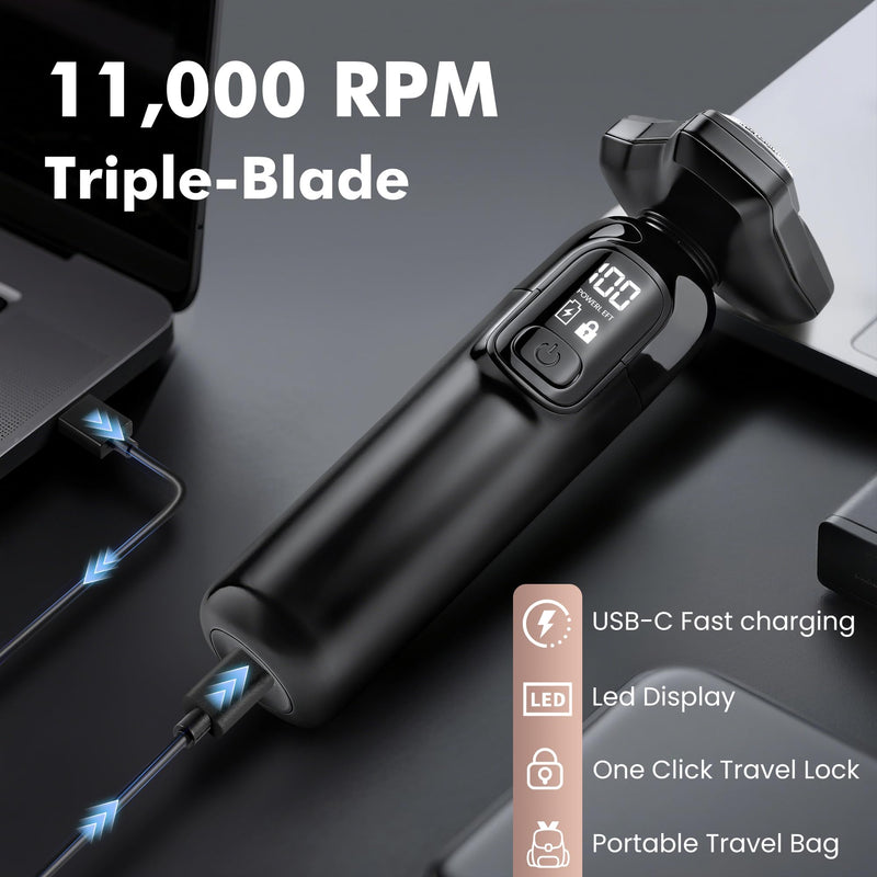 [Australia] - Electric Razor for Men Flynth 3-in-1 Cordless Shaver 3-Blade Rotary Shavers Wet/Dry for Beard Nose & Face, IPX7 Waterproof Fast Charge Travel Trimmer Grooming Set 