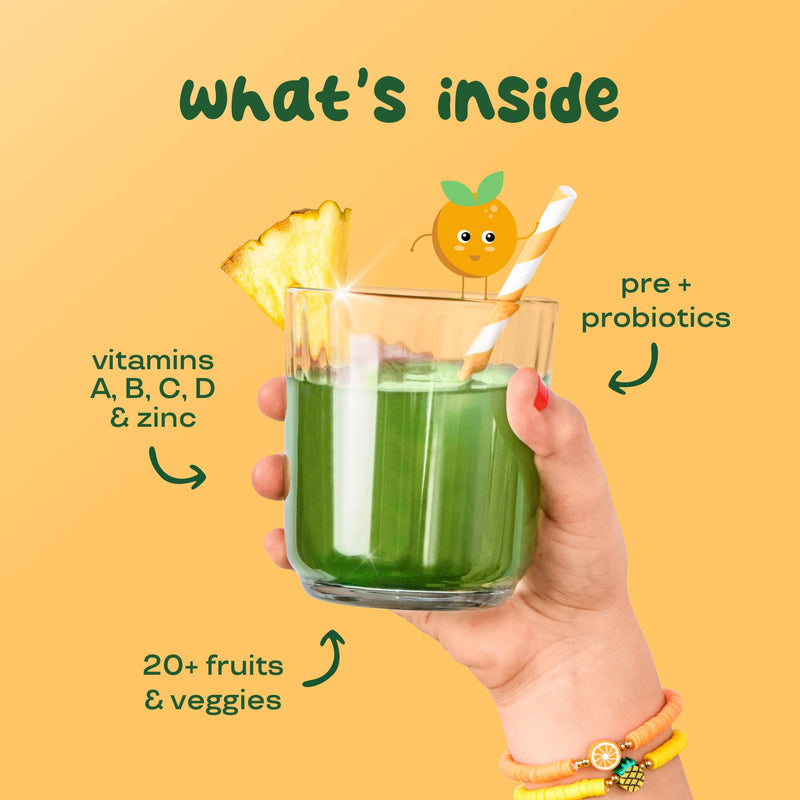 [Australia] - Bloom Nutrition Superfood Greens Powder for Kids, Digestive Enzymes, Probiotics, Prebiotics, Gut Health, Chlorella, Green Juice Mix w/Beet Root Powder (25 Servings (Pack of 1), Tropical Punch) 25 Servings (Pack of 1) 