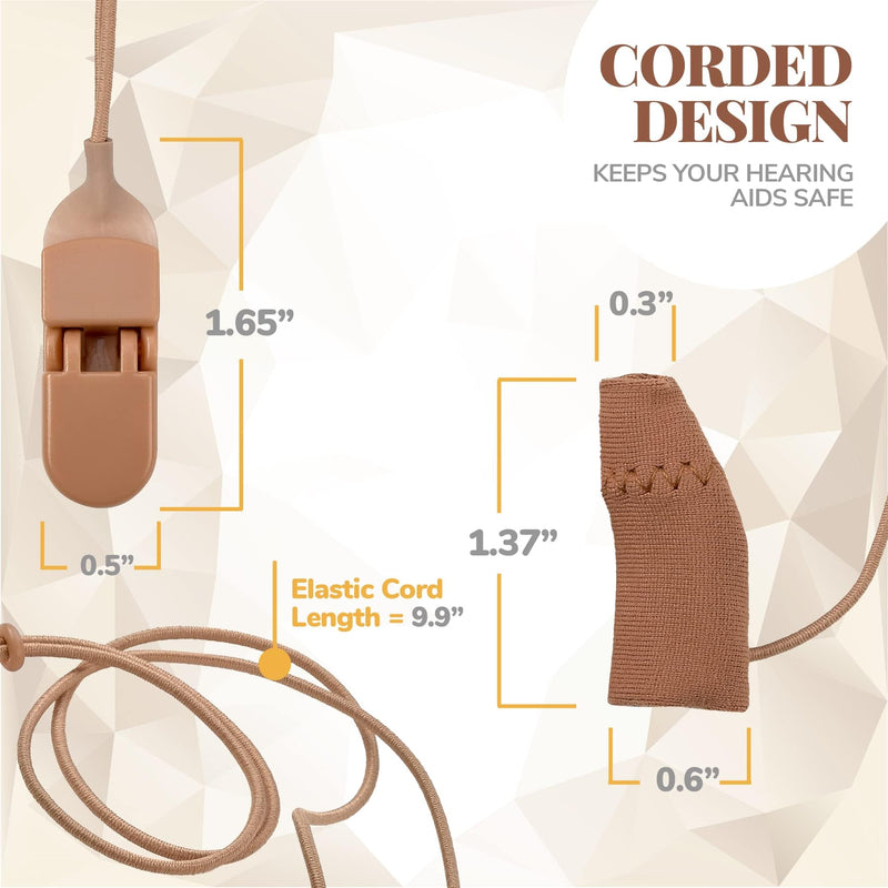 Hearing Aid Protectors and Clip - Corded Fabric Cover with Clasp Protects from Dirt Dust Sweat & Moisture Reduces Wind Noise & Prevents Loss Fits Most (1-Inch, 1.25-Inch, 2-Inch) BTE Devices