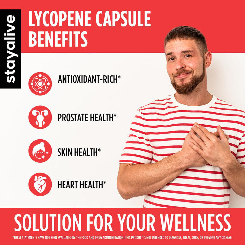 [Australia] - STAY ALIVE Lycopene Supplement for Men 60mg, Natural Tomato Extract Powder, 120 Capsules with 4 Months Supply, 100% Veg Lycopene Complex, Non-GMO and Gluten Free Carotenoid Supplement 