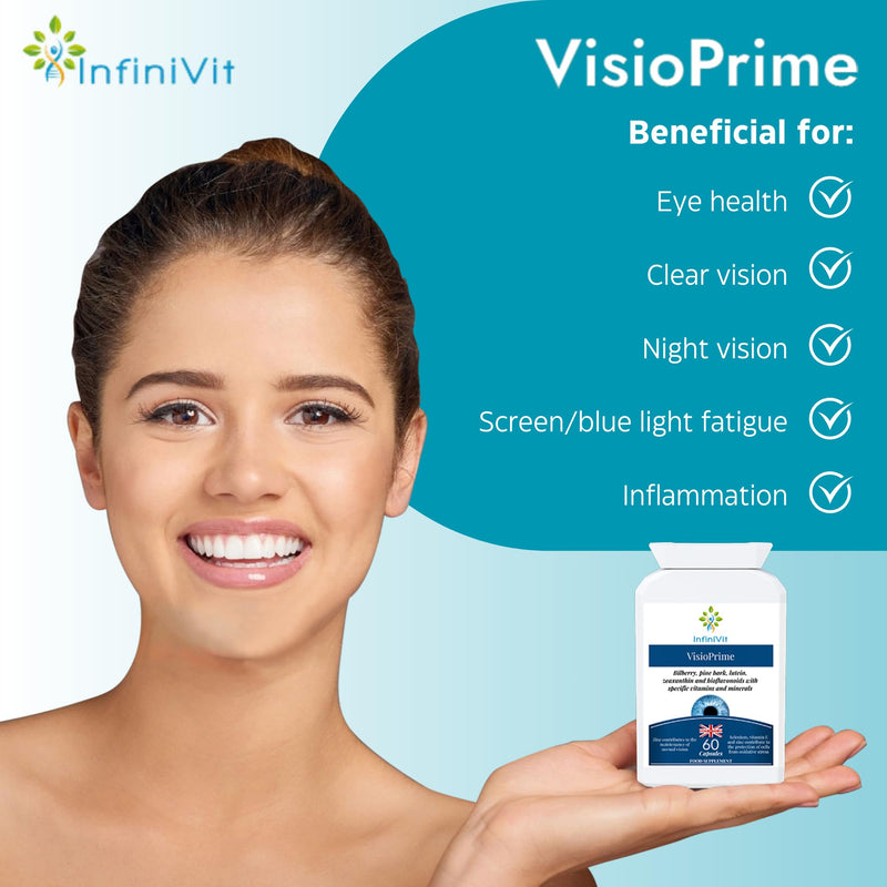 VisioPrime - Lutein, Zeaxanthin, Bioflavonoids, Bilberry, Pine Bark, Vitamins and Minerals Eye Supplement, 60 Capsules