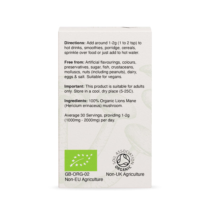 The Answer 100% Organic Lion's Mane Mushroom Powder 50g for Focus, Memory and Digestion - 1000mg-2000mg per Day - High Strength Immune Support Supplement and Everyday Superfood - Made in The UK