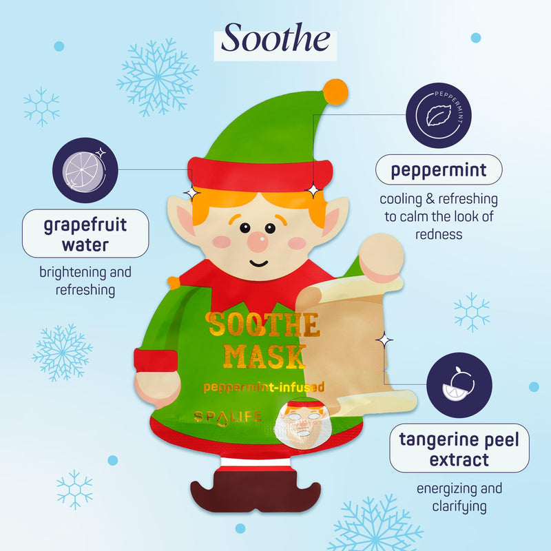 SpaLife Beauty Santa’s Workshop Christmas Face Mask Bundle | Korean Facial Masks | Hydrating, Soothing and Firming Sheet Mask Set | Christmas Face Masks for Women | Spa Party Favors | 12 Pack Santa's Workshop