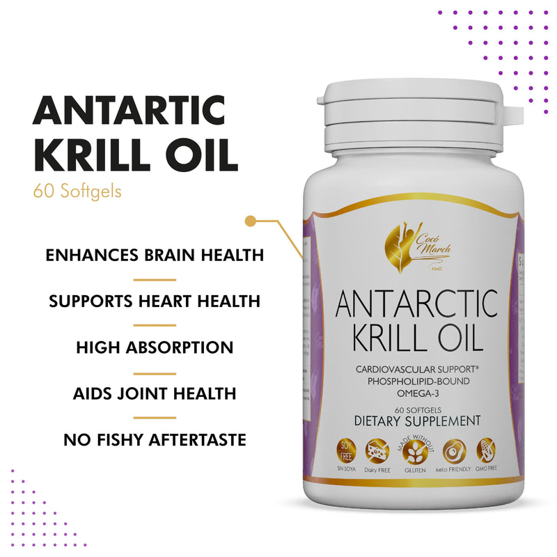 [Australia] - Coco March Pure Antarctic Krill Oil - 1000 mg Phospholipid Bound Marine Omega-3 EPA, DHA, Choline and Astaxanthin - Fast Absorption - Cardiovascular & Joint Support Krill Omega Oil 