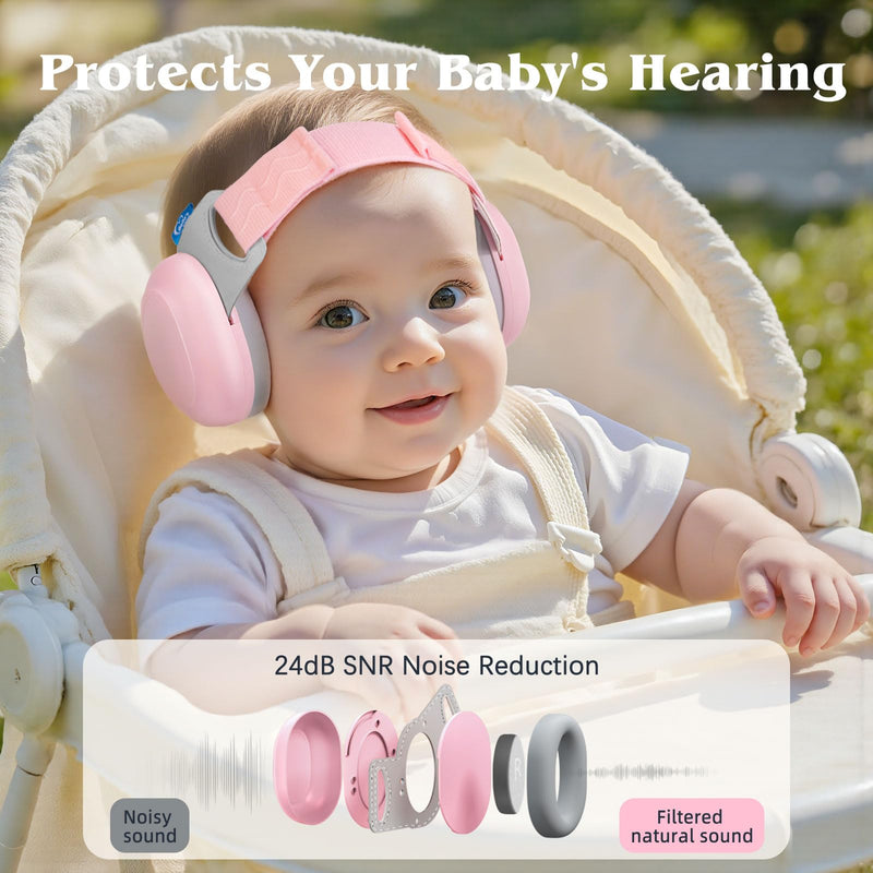 [Australia] - Bella's Friends Baby Ear Protection for Infants & Toddlers(3–48 Months) - Lightweight 24dB Noise Cancelling Headphones - Safe fit & Comfort Earmuffs - Improve Sleep - Baby Travel Essential, Pink 