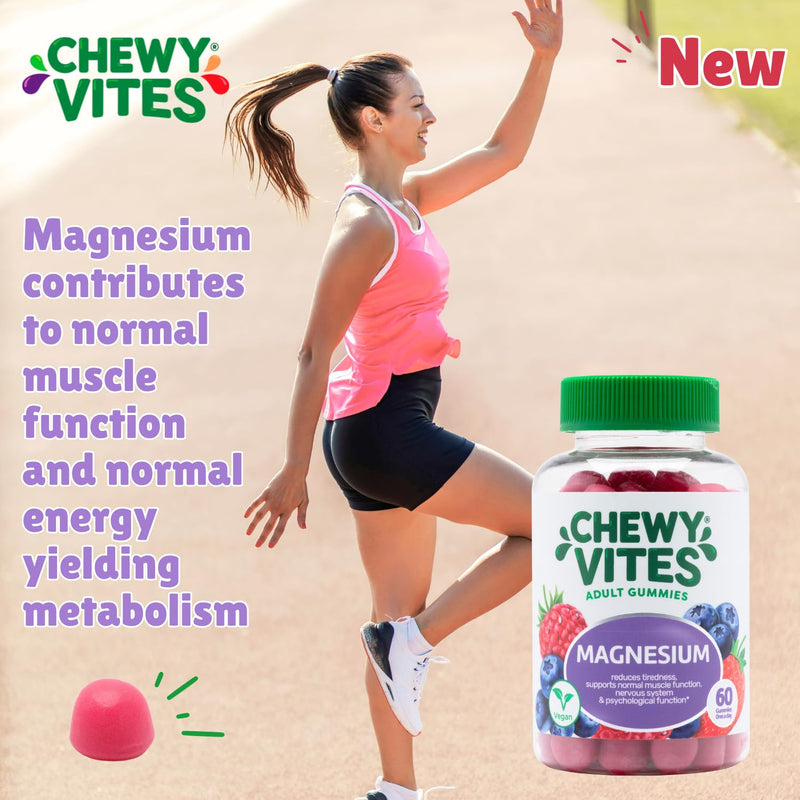 Chewy Vites Adult Gummies Magnesium Citrate 736mg Offering 82.5mg of Elemental Magnesium, 60 Vitamin Gummies, 2 Months Supply, Real Fruit Juice, Vegan, Berries Flavour