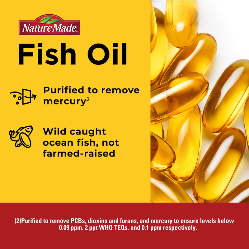 Nature Made Burp Less Fish Oil Omega 3, 1200 mg Softgels, 60 Softgels | EPA DHA Omega 3 Fish Oil Supplements for Healthy Heart Support, 30 Day Supply 60 Count (Pack of 1)