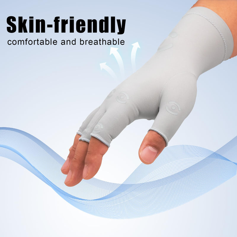 All-Around Compression Arthritis Gloves for Women & Men for Pain，Rheumatoid Arthritis, Carpal Tunnel Relief Glove Grey Large