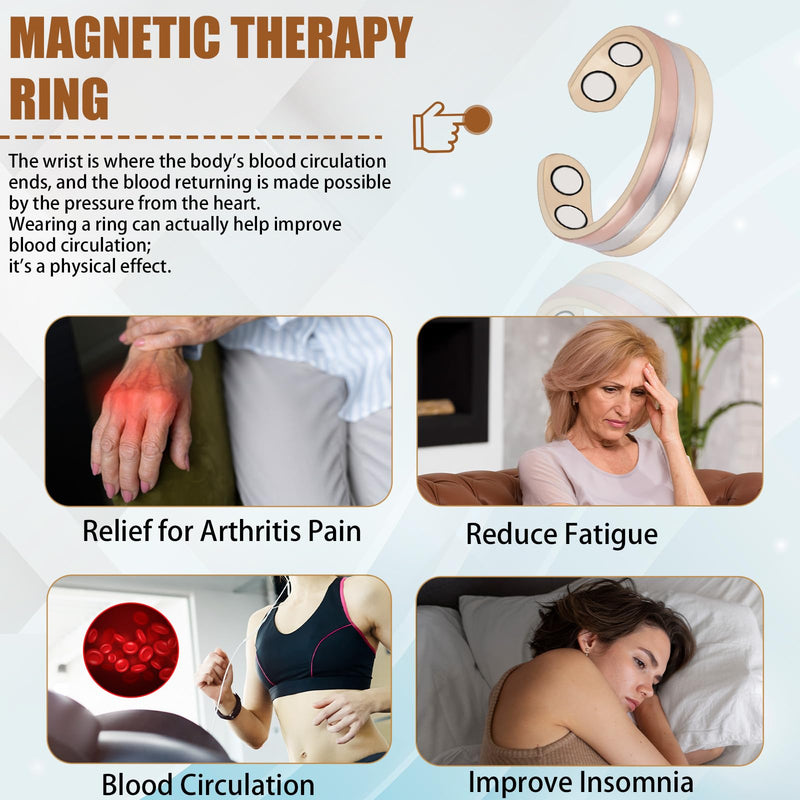[Australia] - Pure Copper Ring for Women, Magnetic Rings with Magnets, Tricolor Gold Jewelry Gift 