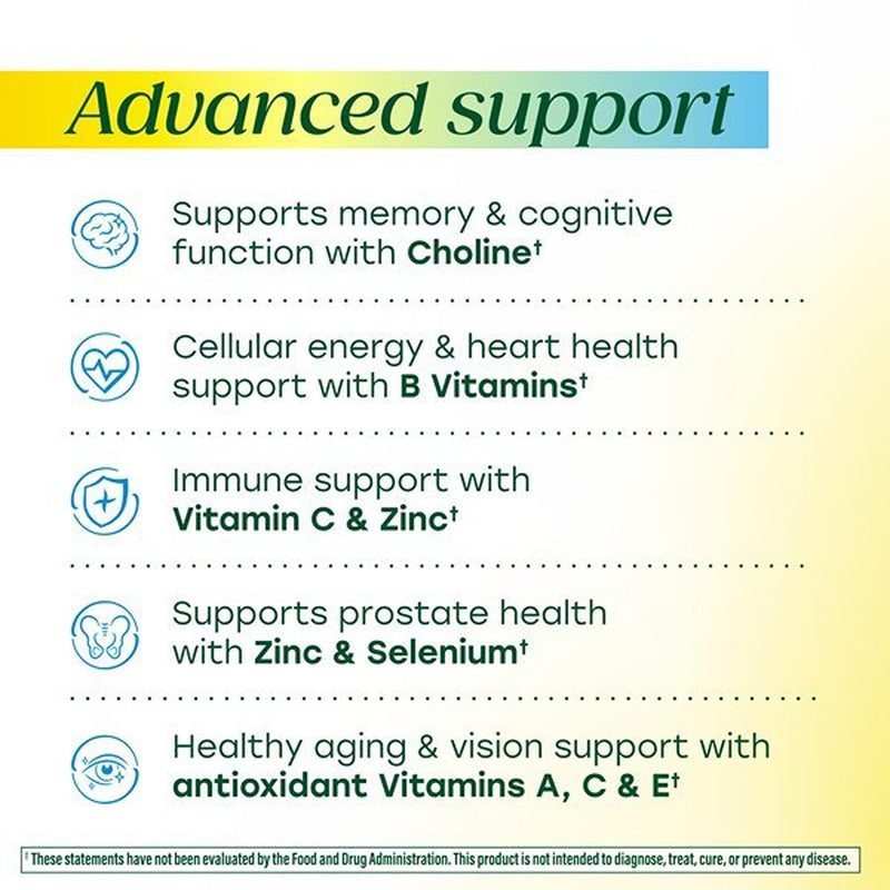 MegaFood Advanced Multivitamin for Men 40+ Doctor Formulated, 120 Tablets | Immune Support, Cellular Energy, Prostate & Brain Health, Choline, Methylfolate Vitamin C, D3, Zinc, Vegetarian, 60 Servings 120 Count (Pack of 1)