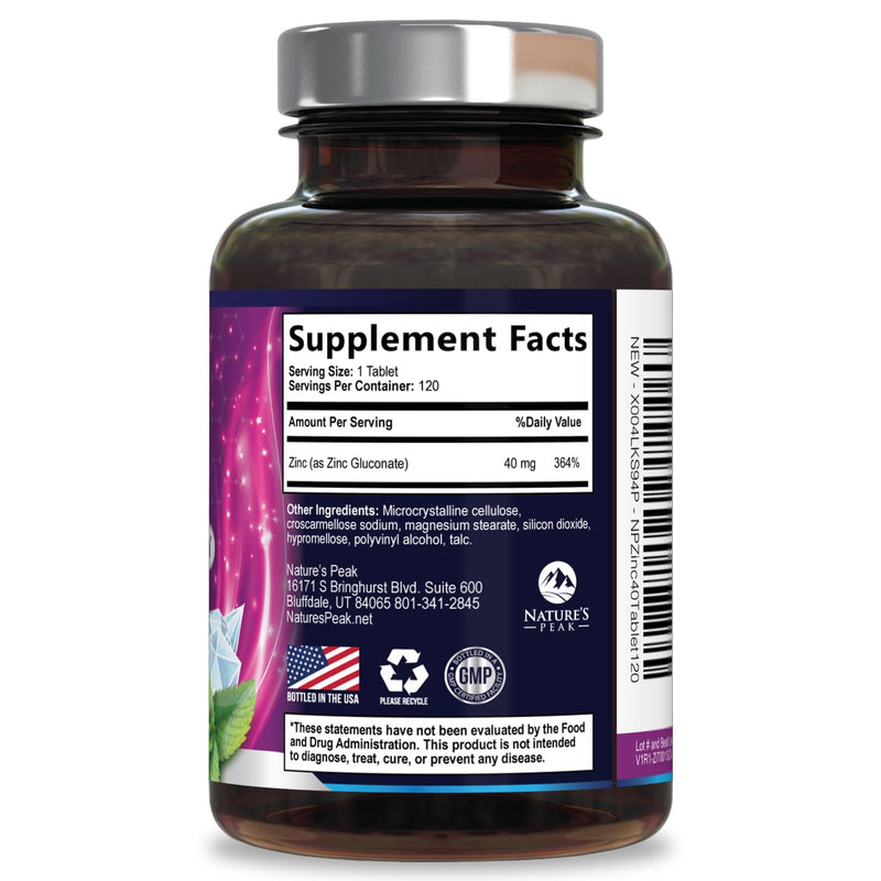 Zinc Supplements 40mg - 40mg of Zinc is the NIH's Safe Upper Daily Limit for Women & Men - Best Zink Supplement for Immune Support, Antioxidant, Skin Health, Gluten Free, Bottled in USA - 120 Caplets 120 Count (Pack of 1)