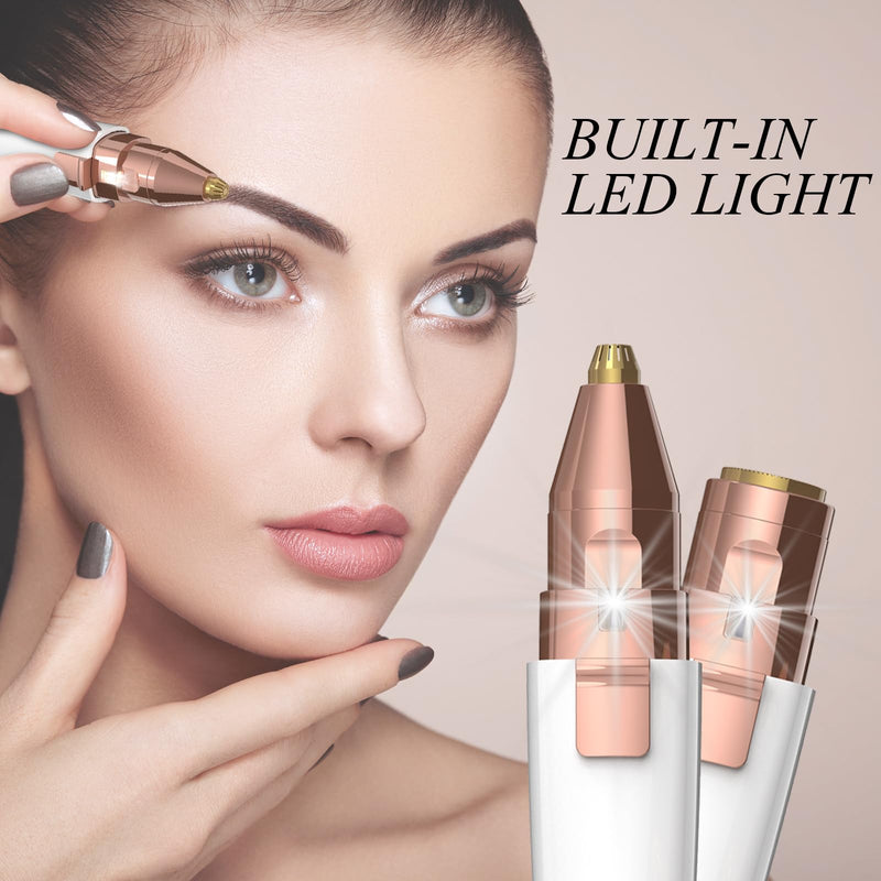 [Australia] - Eyebrow Razor,Facial Hair Removal for Women, (USB Rechargeable), 2 in 1 Eyebrow Trimmer and 100% Painless Hair Remover with Light for Nose, Lips, Face, Body White 