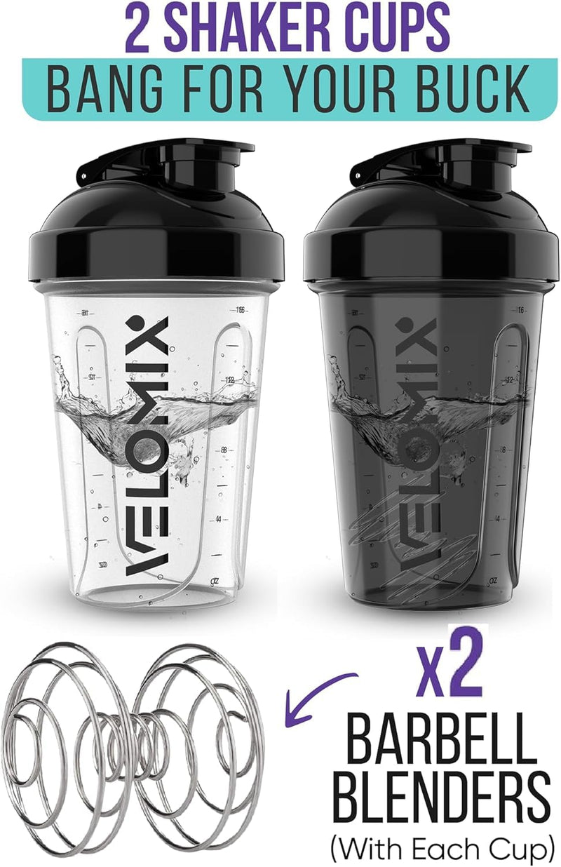 [Australia] - -2 Pack- 20 oz Protein Shaker Bottles for Protein Mixes - 2x Wire Whisk | Leak Proof Shaker Cups for Protein Shakes and Pre Workout | Protein Shaker Bottle Pack A) Black / Transparent 