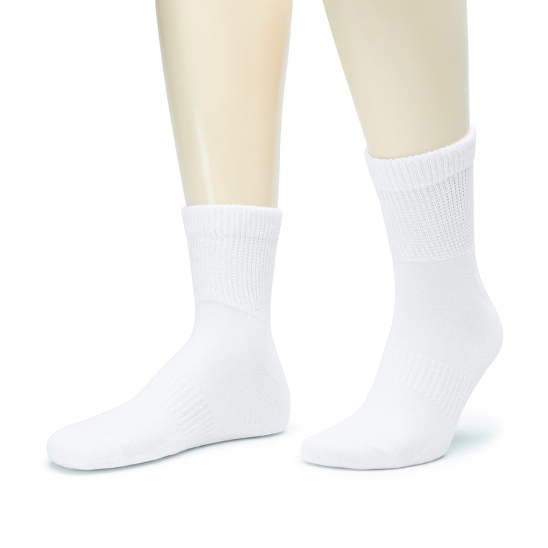 [Australia] - Hugh Ugoli Men's Cotton Diabetic Ankle Socks, Wide, Loose and Stretchy, Seamless Toe & Non Binding Top, Semi Cushion, 3 Pairs 8-11 01- White (3 Pairs) 
