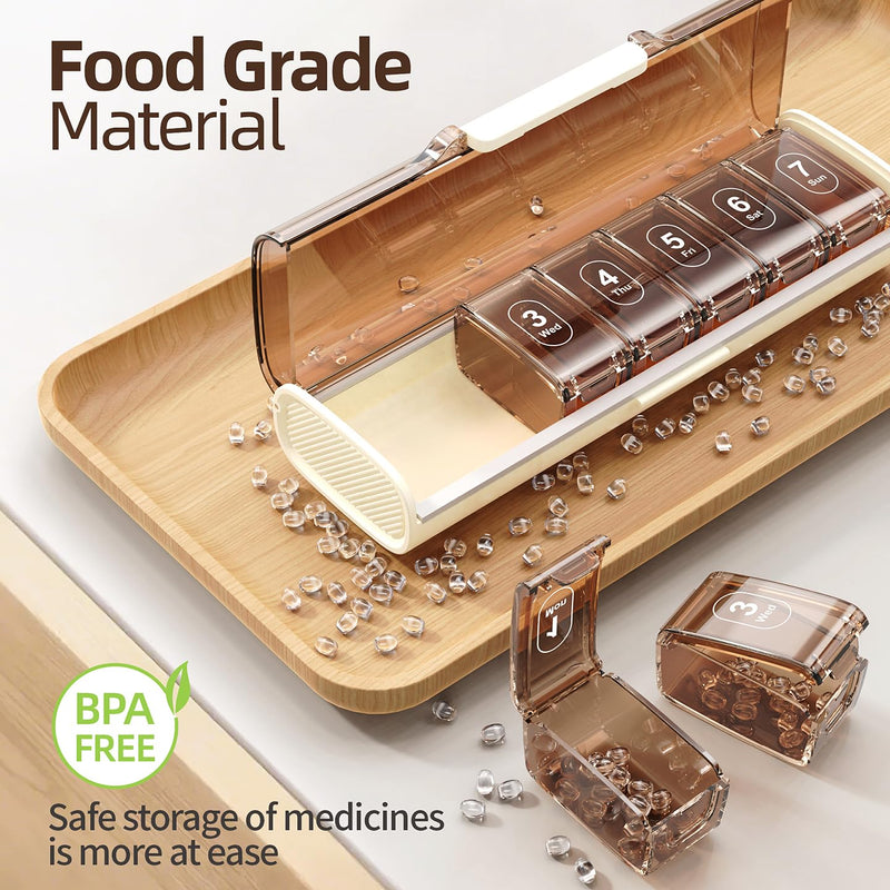 7 Day -Pill -Organizer with Removable -Daily Boxes – Large Capacity BPA-Free Weekly Medicine Box, Transparent Moisture-Proof Vitamin Organizer with Secure Lid & Travel-Friendly Design