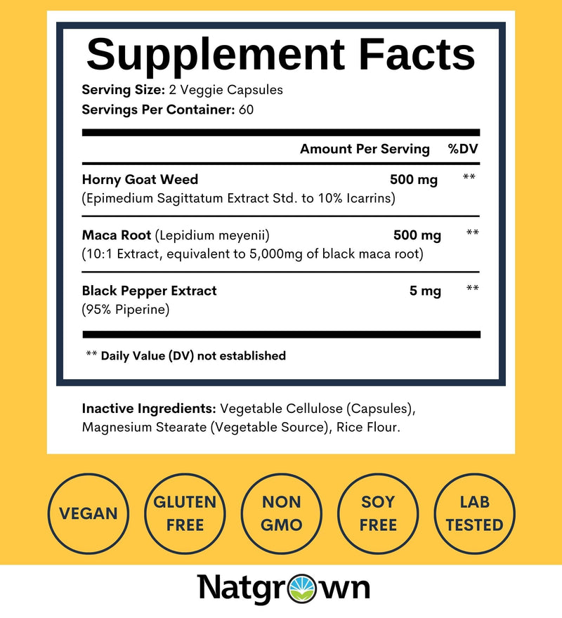 [Australia] - Natgrown Horny Goat Weed and Maca Root Extract Supplement for Men & Women (Epimedium Extract, Hornygoatweed) Vegan Capsules -120 Ct 120 Count (Pack of 1) 