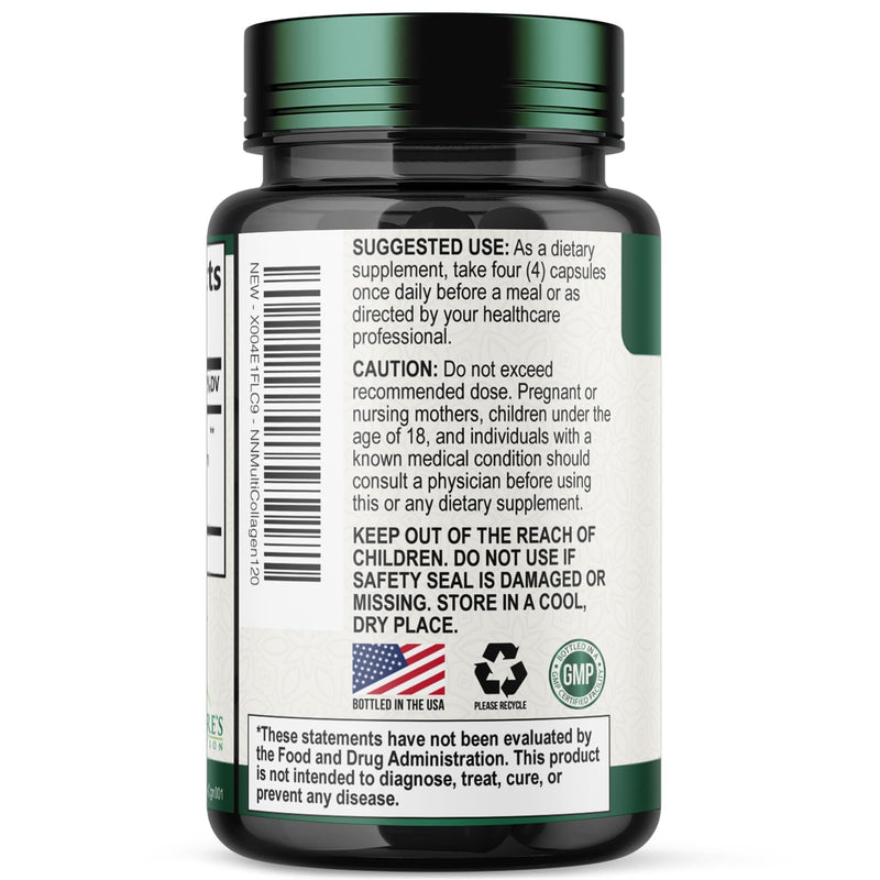Multi Collagen Pills - Hydrolyzed Collagen Peptides Capsules for Women & Men - Types I, II, III, V, X Multi Collagen Complex - Hair, Skin & Nails Support Supplement - Bottled in the USA - 120 Capsules 120 Count (Pack of 1)