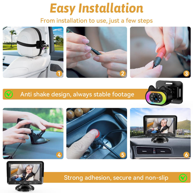 [Australia] - Baby Car Camera for Backseat – HD 1080P, 150° Wide Angle, Night Vision, Easy Installation, Adjustable LED Light, 4.3” LCD Display, Anti-Glare Black-Standard 