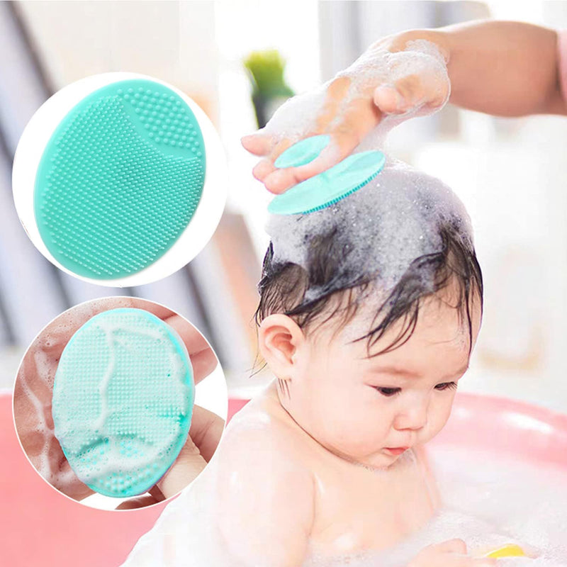 Baby Hair Brush, Goat Bristles Brush and Baby Cradle Cap Brush Set for Cradle Cap Wood Bristle Brush for Newborns and Toddlers (2 Piece) 2pcs (Green Silicone Brush)