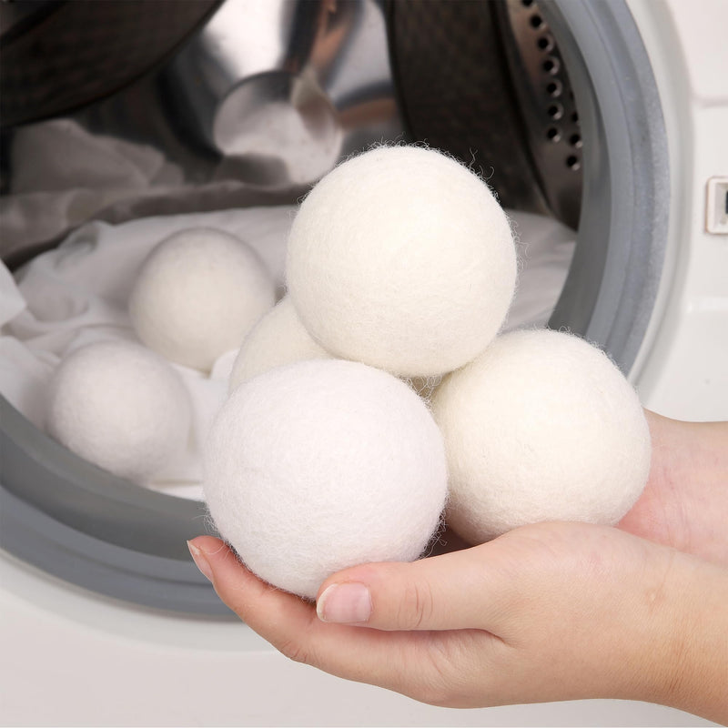 Wool Dryer Balls 6 Pack, Laundry Reusable Reduce Clothing Wrinkles, Natural Fabric Softener 100% Organic Premium New Zealand Wool, Lint Free, Anti Static, Dryer Balls for Dryers White