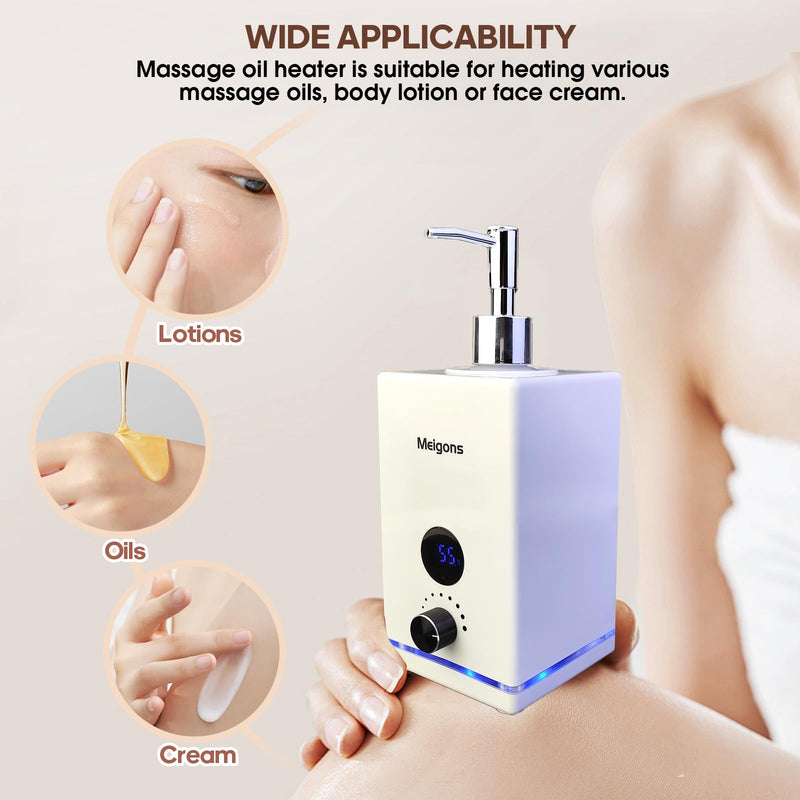 [Australia] - Oil Warmer for Massage, Massage Oil Warmer, Body Oils Heater for Spa, with Two Oil Bottle Dispenser, Adjustable Temperature (White) White 