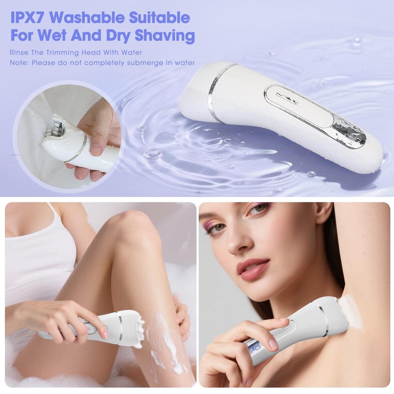 [Australia] - Epilator for Women, 7 in 1 Epilator Hair Removal for Women, Shaver, Bikini, Face Razor, Facial Brush, Face Massage and Body Exfoliator, Waterproof Painless Lady Shaver (White 227) 