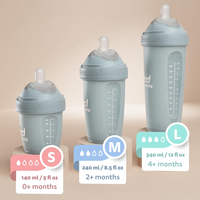 [Australia] - Herobility Double Anti-Colic Baby Bottles ‚Äì 8.5 fl oz/240ml ‚Äì 4-Pack ‚Äì Multicolor - White, Gray, Iron Blue, Blue 8.5 fl oz/240 ml 
