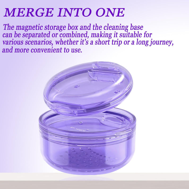 2 in 1 Retainer Case Retainer Bath Case for Cleaning and Store Retainer Mouth Guard Aligner Night Guard Partial Denture, All-in-one Retainer Bath and portable storage case Purple