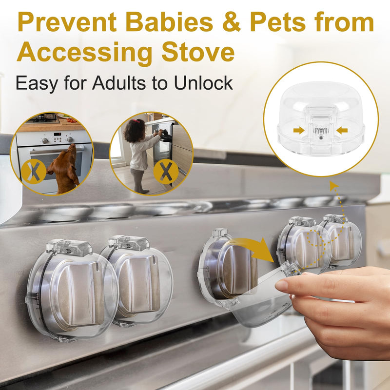 [Australia] - Gas Stove Knob Covers for Child Safety - 5 Pack Universal Size Stove Safety Knob Covers, Heat-Resistant Child Proof Stove Knob Covers, Pet/Baby Proofing Oven Knob Covers for Child Safety (Clear View) 