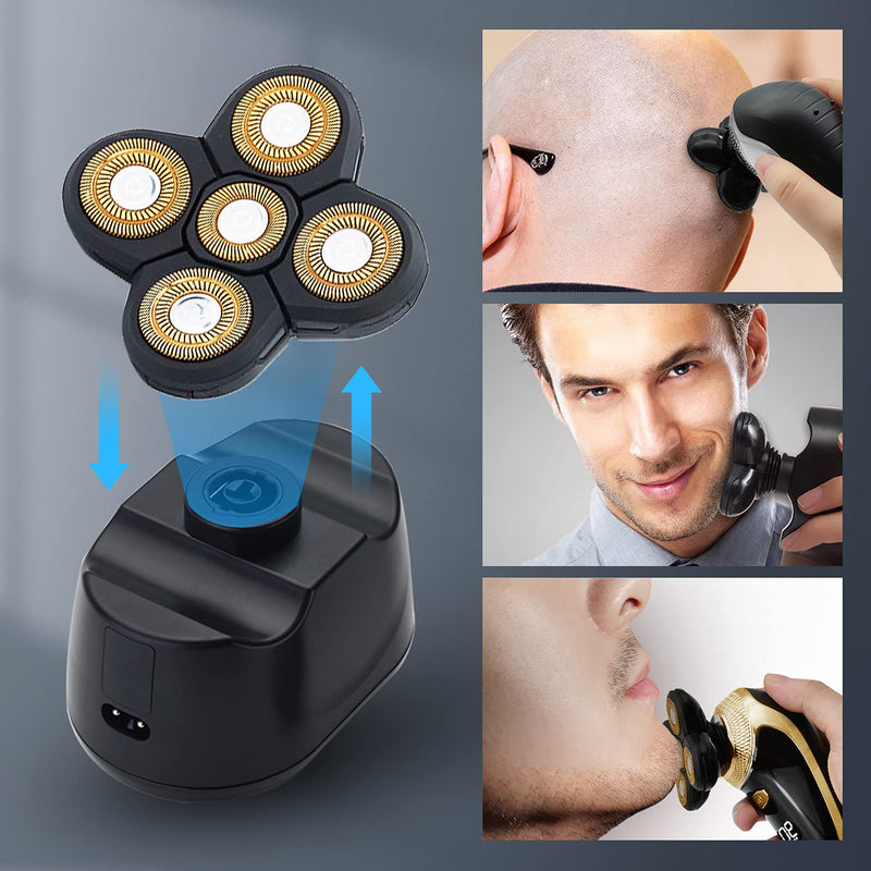 [Australia] - Replacement Head for Electric Shaver 5D Close Mens Electric Razor Head Waterproof Head Shavers for Men Replacement Head Wet & Dry Bald Shavers Blade (Gold) 