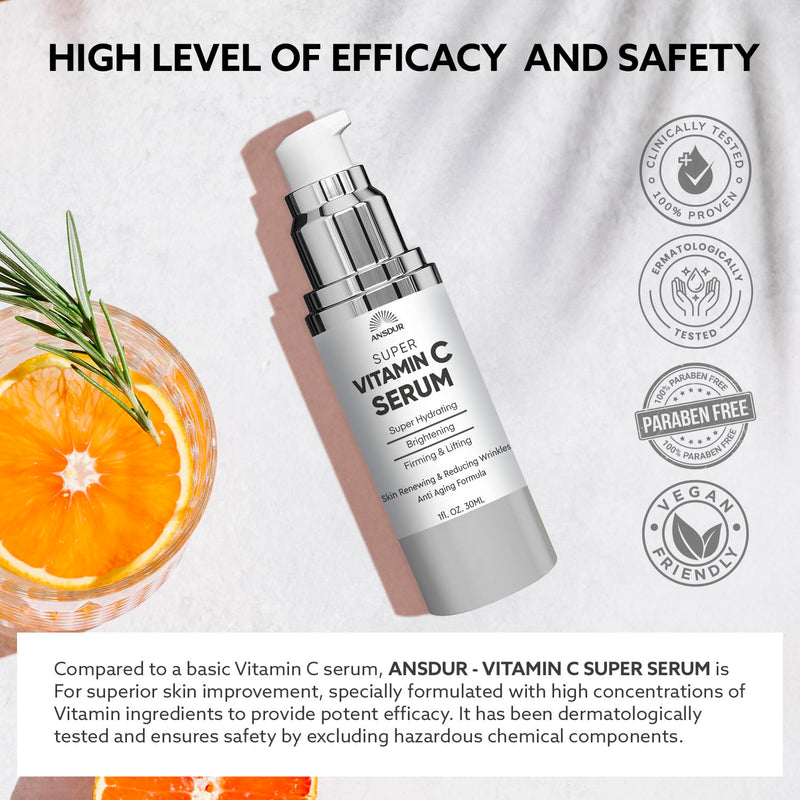 Super Vitamin C Serum for Women Over 70: Vitamin C Face Serum, Niacinamide, Bakuchiol, Hyaluronic Acid, Hydrating, Lifting, Reduces Aging Spots and Wrinkles - Korean Skin Care, 1 fl oz