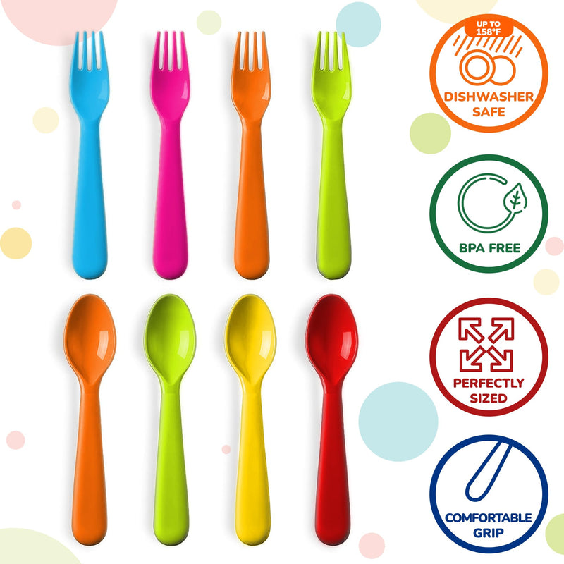 [Australia] - Plastic Toddler Utensils Set of 12 Kids Utensils Forks and Spoons - BPA FREE/Dishwasher Safe Toddlers Silverware Set Brightly Colored Children's Safe Flatware Cutlery Set 