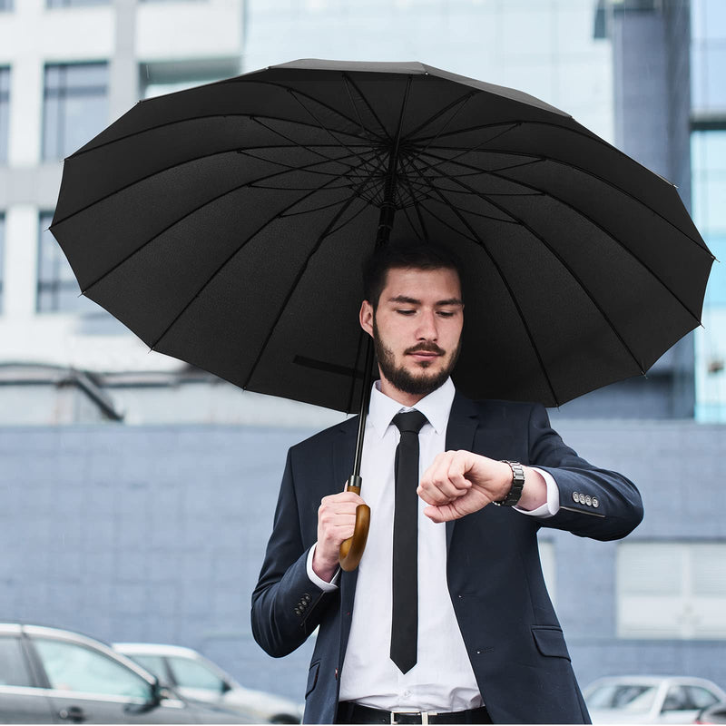 G4Free 54 Inch Large Windproof Umbrella Auto Open Classic Wooden J Handle 62 Inch Large Inverted Reverse Umbrella with C-Shaped Handle for Men Women