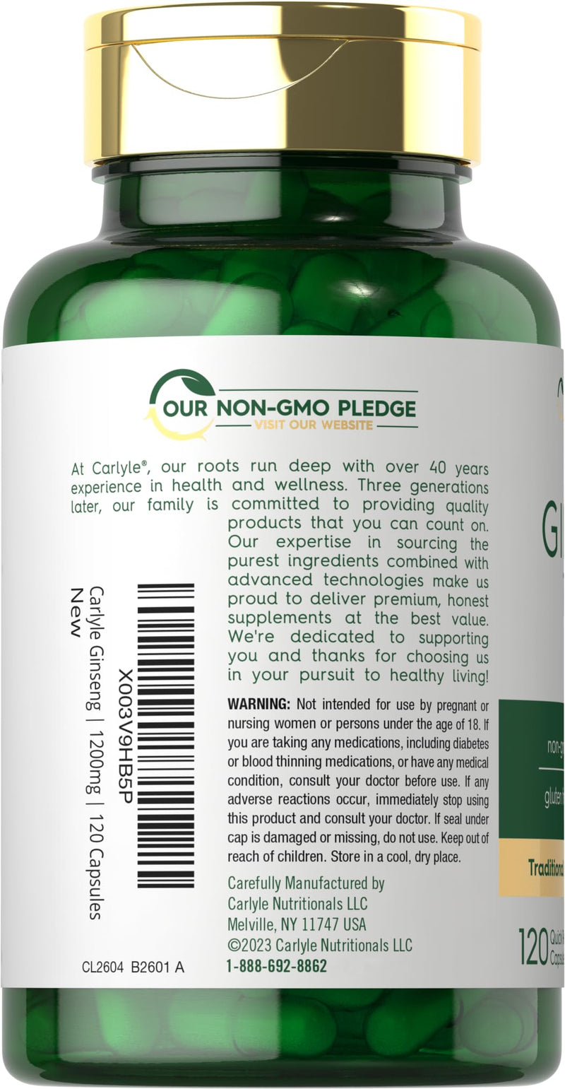 [Australia] - Carlyle Ginseng Extract Supplement | 120 Capsules | 1200mg | Pills for Men & Women | Non-GMO and Gluten Free 