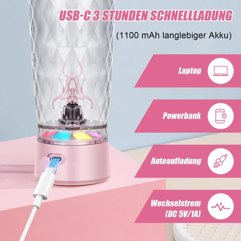 [Australia] - SOARFLY Shaker Electric Protein Shaker with Powder Compartment 650ML Protein Mixer Shaker USB Rechargeable, Electric Shaker for Protein Powder and Milkshake, Electric Protein Shaker, BPA-Free, Pink 