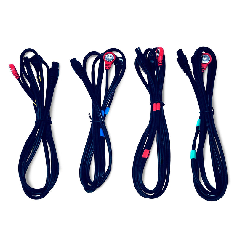 Discount TENS Brand - Lead Wires Compatible with Compex, Snap, 4 Pack | Molded strain-relief sleeves, durable flexible insulated cable resists kinking and breakage, connects 2 electrodes per wire Compex Snap