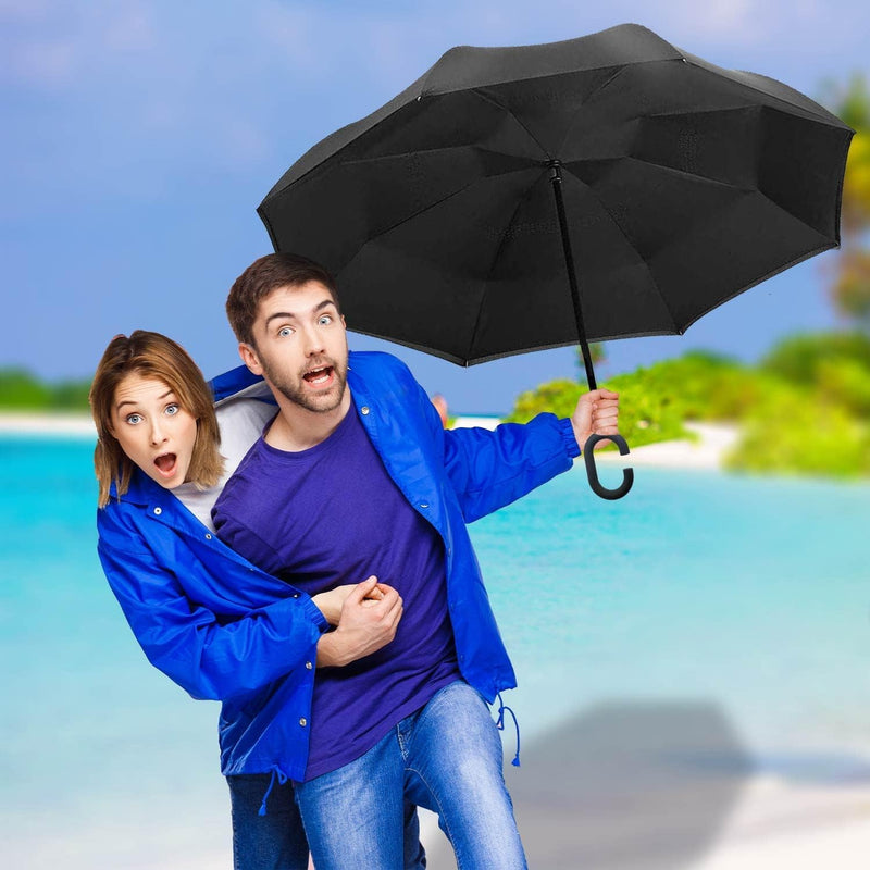 MRTLLOA Inverted Umbrella, 40/49/56 Inch Windproof Double Layer | Oversized, C-shaped Handle, Reverse Upside Down Design, Rainproof, Car Entry and Outdoor Activities, Golf Size N-black 56 Inch